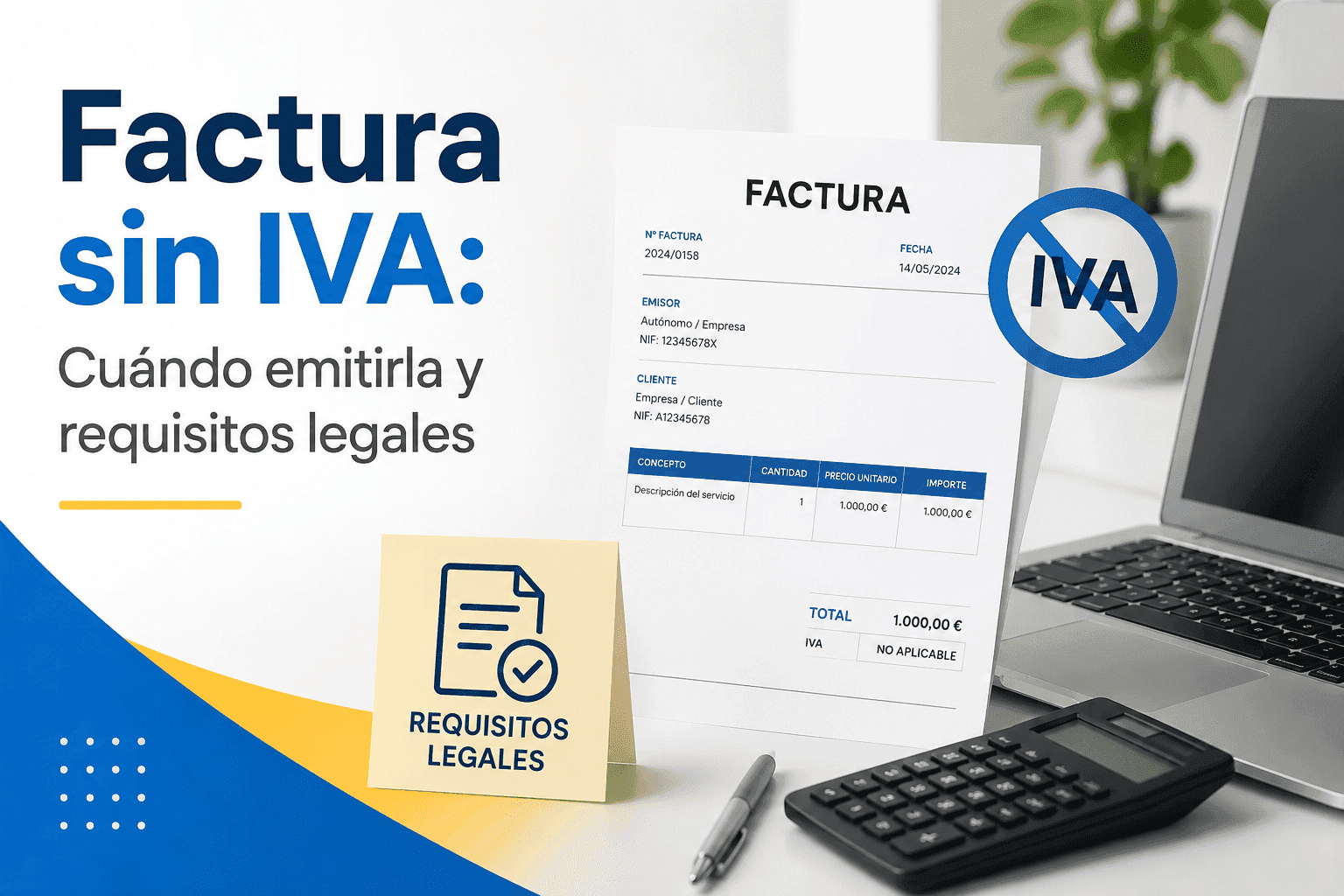 Factura sin IVA: Cuándo emitirla y requisitos legales